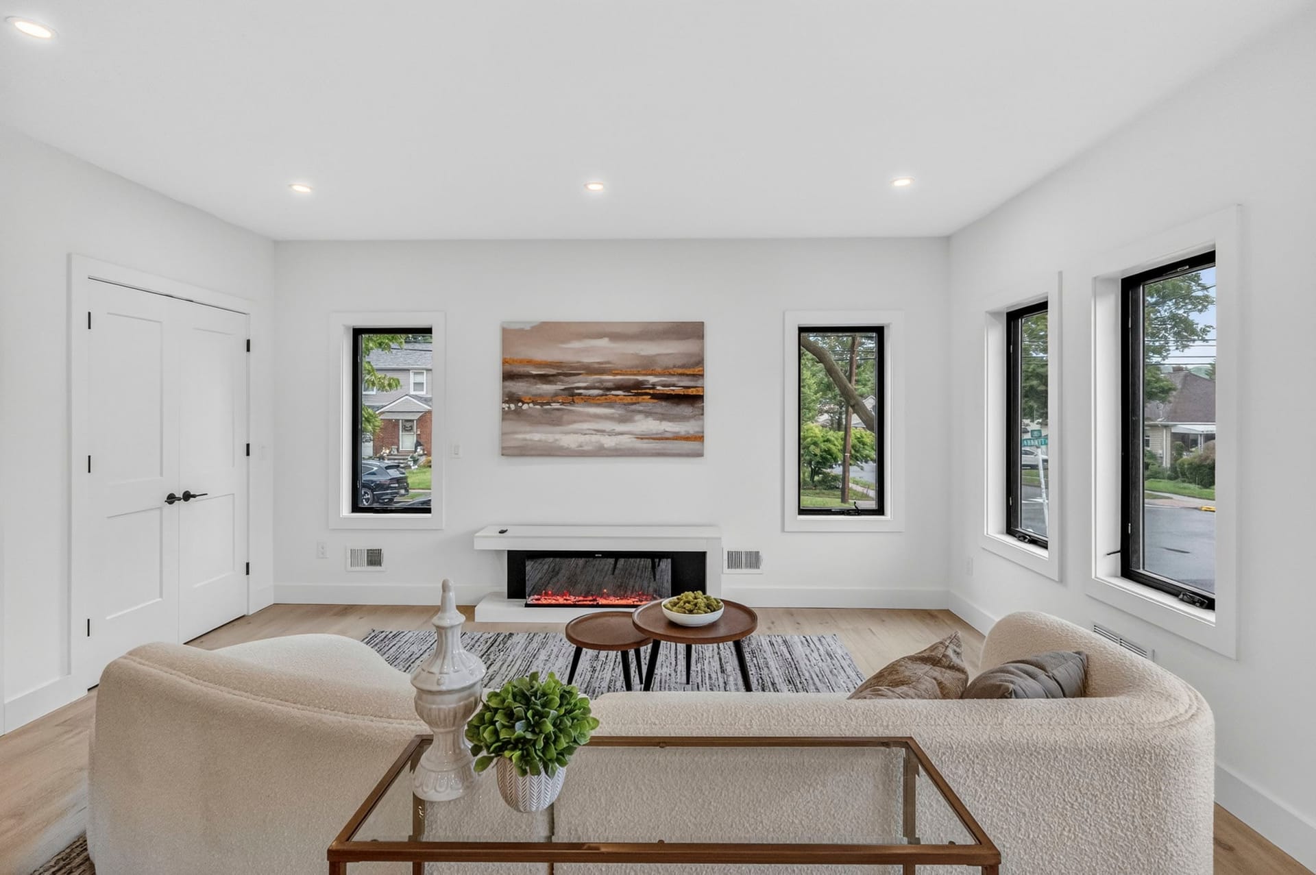 Living room with a fireplace and sectional sofa